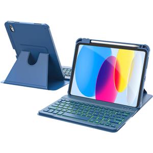 RAYMCRAFT for iPad 11th(A16, 2025)/10th Generation Case with Keyboard, 360 Rotatable Case & Detachable Backlit Keyboard, Precision Cutouts and Pen Holder for iPad A16 11''/10th 10.9'', Navy Blue