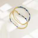 Kainier Gold Beaded Bracelets for Women 2Pairs 14K Gold Plated Stretch Bracelet Set Stackable Tarnish Dainty Natural Stone Bead Bracelets Gift (Aquamarine)