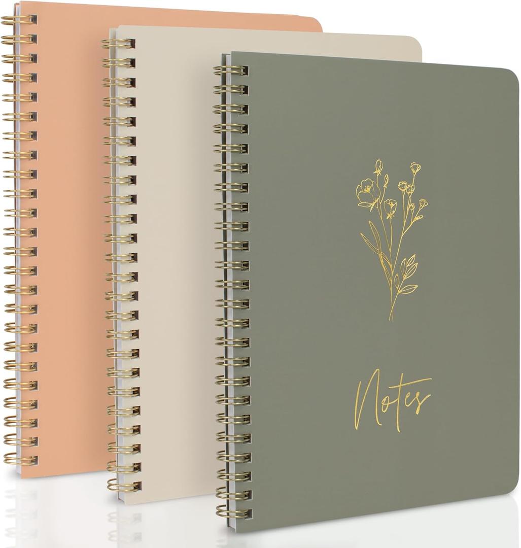 ZICOTO Aesthetic Spiral Notebook Set of 3 For Women - Cute College Ruled 8x6 Journal/Notebook with Large Pockets And Lined Pages - Perfect Supplies to Stay Organized at Work or School (Sage-Pink-Beige)