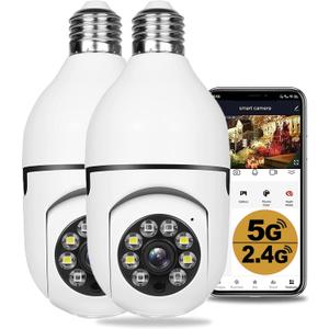 2PCS 2.4GHz & 5GHz Wireless WiFi Light Bulb1080P Security Camera Wireless Outdoor, 360 Indoor Light Socket Security Cameras for Home Security with 2-Way Audio, Smart Motion Detection (2PCS)