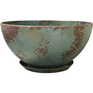 Classic Home and Garden Rosie Modern Planter w/Drainage - Contemporary Planter Bowls - Shallow Round Vases for Small Plants - Versatile Indoor & Outdoor Pots (10 Patina Copper)