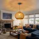Arturesthome Rattan Woven Pendant Lights Shades, Hand-Woven Boho Chandelier Lighting, Handmade Hanging Lamp Crafts Lampshade for Dining Room W 16.5", 16.5" * 12.9"