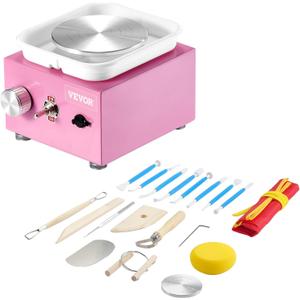 VEVOR Mini Pottery Wheel for Kids & Adults Beginners, 2 Turntables 2.6in/3.9in & Two-Way Rotation, Adjustable Speed, Complete Pottery Kit with 18 Accessories for Girls Birthday Christmas Gifts, Pink