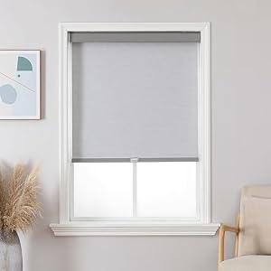Joydeco 100% Blackout Roller Shades Cordless Blinds for Windows, Free-Stop Shades, UV Protection, Natural Woven Blinds for Home and Office, Light-Proof Aluminum Cover (Gray, 32" W x 75" H)