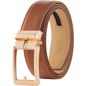 Tonywell Men's Leather Ratchet Belt, 1 3/8" Adjustable Dress Belt, Trim to Fit