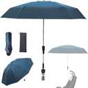 Clip-on Umbrella for Stroller Sunshade, Adjustable Steering Angle, Handle Included, Compact and Lightweight, Suitable for All Kinds of Strollers (Misty Blue)