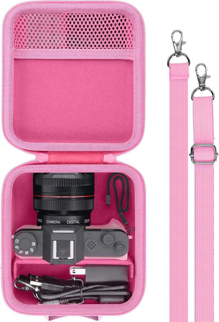 Camera Case for VJIANGER/VETEK/NIKICAM/Yatao 4K Vlogging Camera,Carrying Case Holder for 4K Vlogging Camera and Accessories(Pink Case)