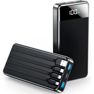 SABANI Portable Charger 35000mAh Power Bank - Portable Battery with 4 Built in Cables, 22.5W Fast Charging Battery Pack Compatible with iPhone 16 15 14 13 Samsung Android Phone etc (1 Pack, Black)