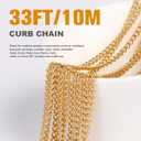 33 Feet 18K Gold PVD Plated Stainless Steel Curb Chain Bulk, 3mm 304 Stainless Steel Flat Twisted Links Chains Roll Spool for Jewelry Making Necklace DIY Craft
