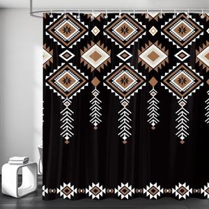 Western Aztec Shower Curtain 72X72 - Black Vintage Geometric Ethnic Tribal Waterproof Fabric Polyester Bathroom Decor, Retro Boho Southwestern Style