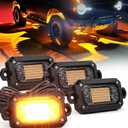 Amber Rock Lights, 4 PCS 60 Chip Rock Lights for Trucks UTV ATV RZR, Underglow Light Kit with 15FT Wiring Harness