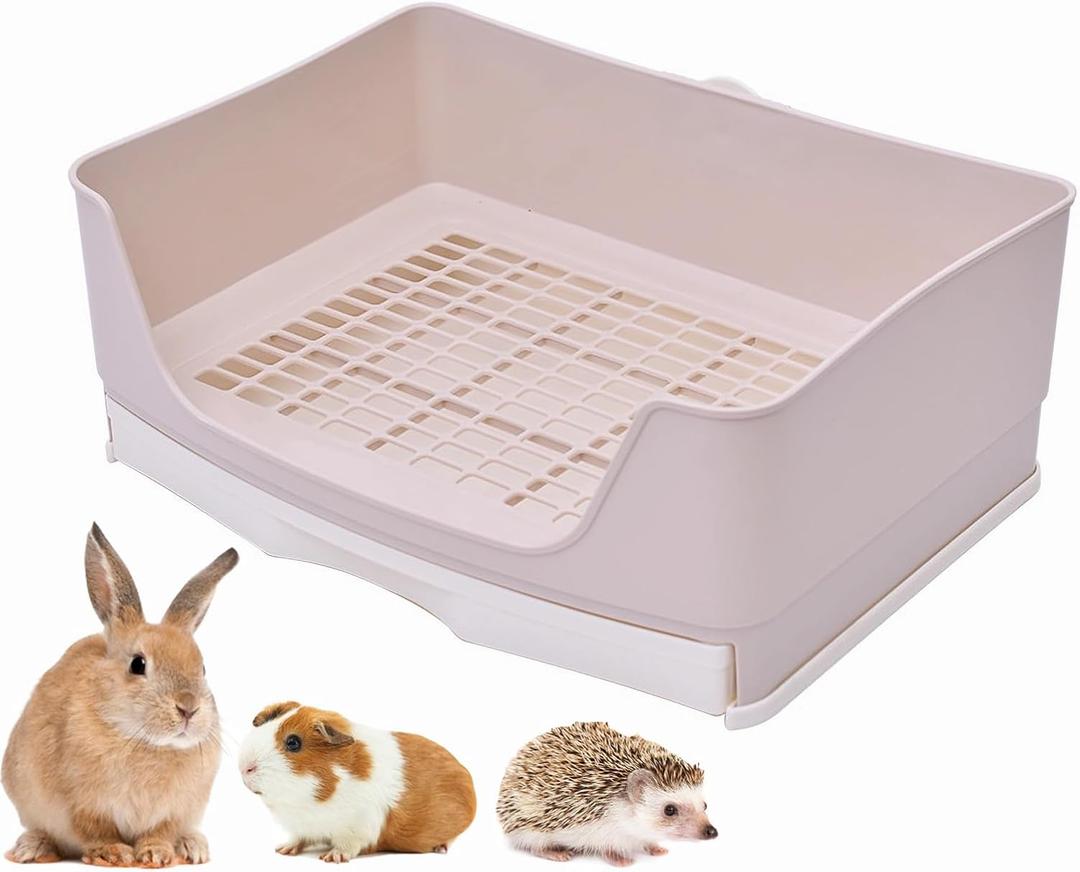 Rabbit Litter Box,Bunny Supplies,Large Pet Litter Pan Trainer with Drawer Corner for Rats Hamsters Ferret Bunny Guinea Pigs Chinchilla Small Animals,Rabbit Cage Accessories for Training Litter Pan