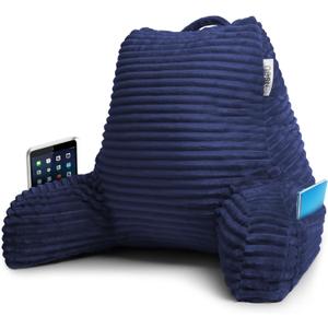 Nestl Reading Pillow for Bed Adult  Back Pillow for Sitting in Bed, Standard Plush Bed Pillows for Sitting Up in Bed, Shredded Memory Foam Bed Chair Pillow with Arms and Pockets, Navy Bed Rest Pillow (05- Navy Blue)