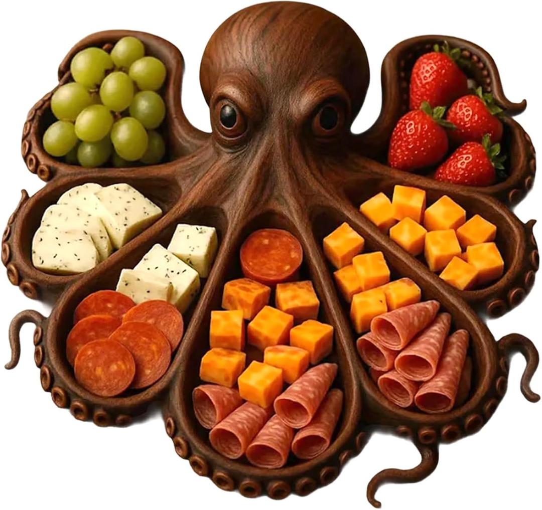 Octopus Charcuterie Platter - Ocean Themed Cheese & Meat Serving Board, Kraken Design Multifunctional Tray for Fruits/Nuts, Unique Gift for Parties & Seafood Lovers