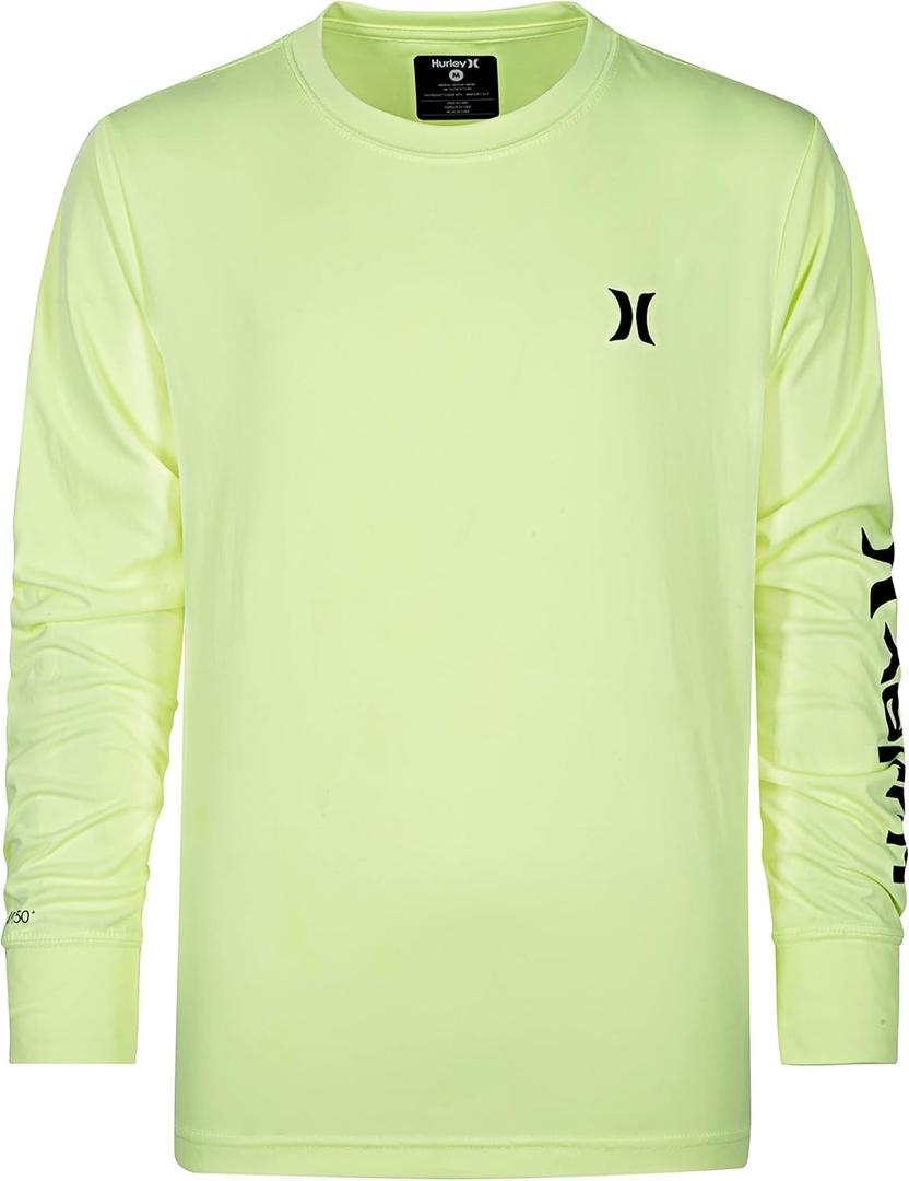 Hurley Boys' Long Sleeve UPF 50+ Rash Guard Swim Shirt (Medium, Volt Glow Heather)