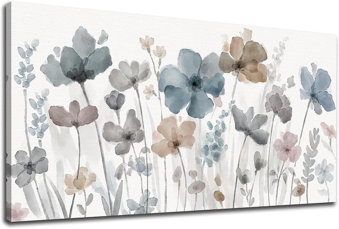 yearainn Elegant Flowers Canvas Wall Art - Floral Pictures for Wall Decor Indigo Brown Grey Canvas Painting Nature Printing Artwork for Living Room Bedroom Home Office Wall Decoration 20" x 40"