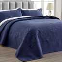 Qucover Alaska King Bedspread 132x 120, Oversized King Bedspread Extra Wide, 3 Piece Soft Microfiber Lightweight Oversized King Quilts Bedding Set, Quilting Paisley Pattern, with Pillow Shams, Navy