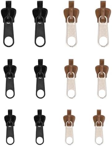 12pcs Fix Zip Puller, Zipper Fixer Detachable Zipper Repair Kit, Instant Zipper Tabs Pull Replacement Slider for Jacket Coat Luggage Backpack (Black, Coffee) 7 Pack