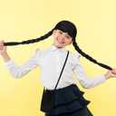 Xtinmee 4 Pcs Halloween Costumes Accessories for Girls Halloween Cosplay Party Outfit Set Black Gothic Choker Wig Bag Socks for Kids