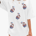 QLIPIN American Flag Oversized Shirts Women: American Flag Peace Sign Hand Tshirt 4th of July Patriotic Short Sleeve Tee, COLOR APRICOT, XL