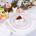 I00000 210 Pcs Clear Pink Plates for 30 Guests, Pink Dinnerware Include 60 Plates, 30 Cups, 30 Pre Rolled Napkins with Cutlery Set for Party and Wedding