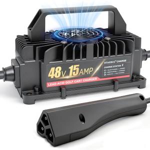 48 Volt 15 Amp Golf Cart Battery Charger for EZGO RXV & TXT with 3 Pin Triangular Plug, Upgraded IP67 Waterproof Lead Acid Battery Charger