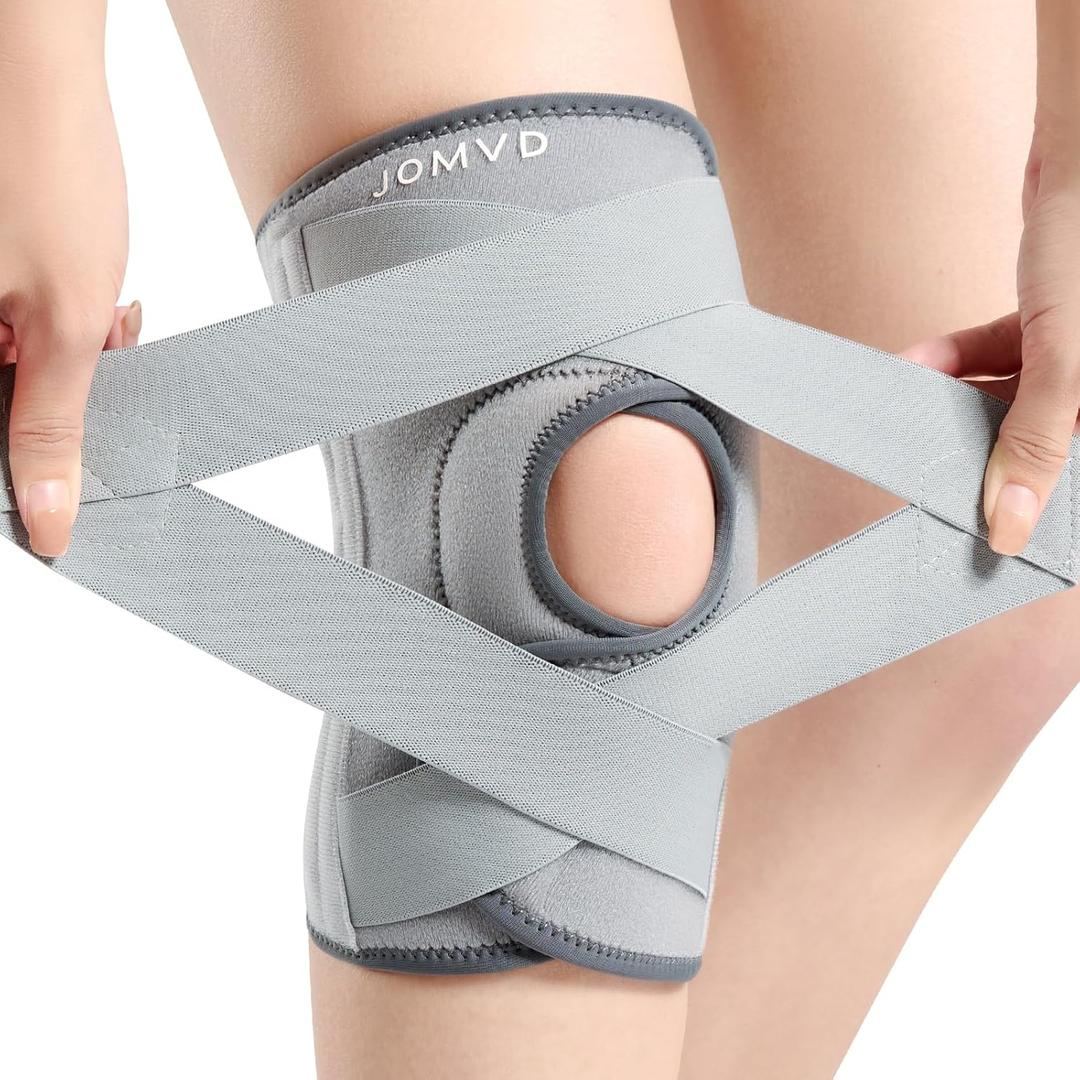 JOMVD Knee Brace for Knee Pain, Meniscus Tear, Adjustable Knee Support with Side Spring Stabilizers for ACL,Meniscus Tear, Arthritis, Patella Stability, Knee Pain Relief, Women and Men,Large (Gray, L)