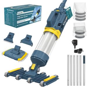 Vucaki 5-in-1 Cordless Pool Vacuum with 14" 8-Wheel Vacuum Head,10.8FT Telescopic Pole, 18.9GPM Suction, 70Min Runtime, IPX8 Waterproof, Pool Vacuum Cleaner for Inground & Above Ground Pools and Spas