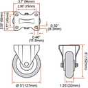 2 Pack 5" Caster Wheels On Red Polyurethane Wheels Top Plate Non Swivel Rigid Fixed Stationery with Hardware