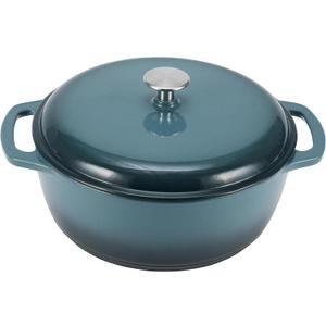 Amazon Basics Enameled Cast Iron Dutch Oven Pot with Lid, Oven Safe, Heavy-Duty, Dual Handles for Braising, Stews, Roasting, Round, 6-Quart, Gray