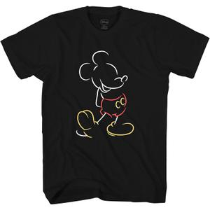 Disney Mickey Mouse Line Pop Men's Adult Graphic Tee T-Shirt (Black, XL)