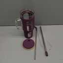 Glass Tumbler with Lid and Straw, 46 oz Iced Coffee Cup with Handle, Glass Water Bottles with Silicone Sleeve, BPA Free-Purple