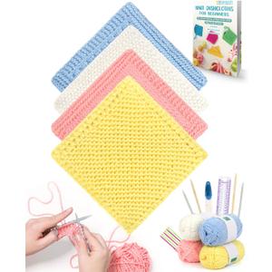 Katech Beginner Knitting Kit for Adults-Includes Book, Needles, Soft Yarn-Art Craft Kit for Learning to Make Dishcloths