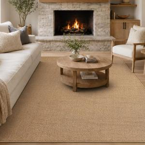 Goyuu Machine Washable 8x10 Jute Area Rug, Soft Faux Wool Living Room Rug
