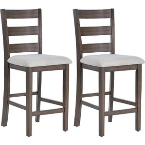 COLAMY 25 Inch Modern Wooden Bar Stools, Counter Height Bar Stools Set of 2, Upholstered Fabric Barstools Dining Chairs with Backs and Wooden Legs for Kitchen Island Dining Living Room, Brown Black