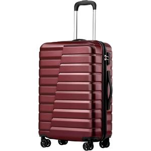 Coolife Medium Checked Luggage with Spinner Wheels Hardside Suitcase TSA Lock Telescopic Handle(24inch, Red)
