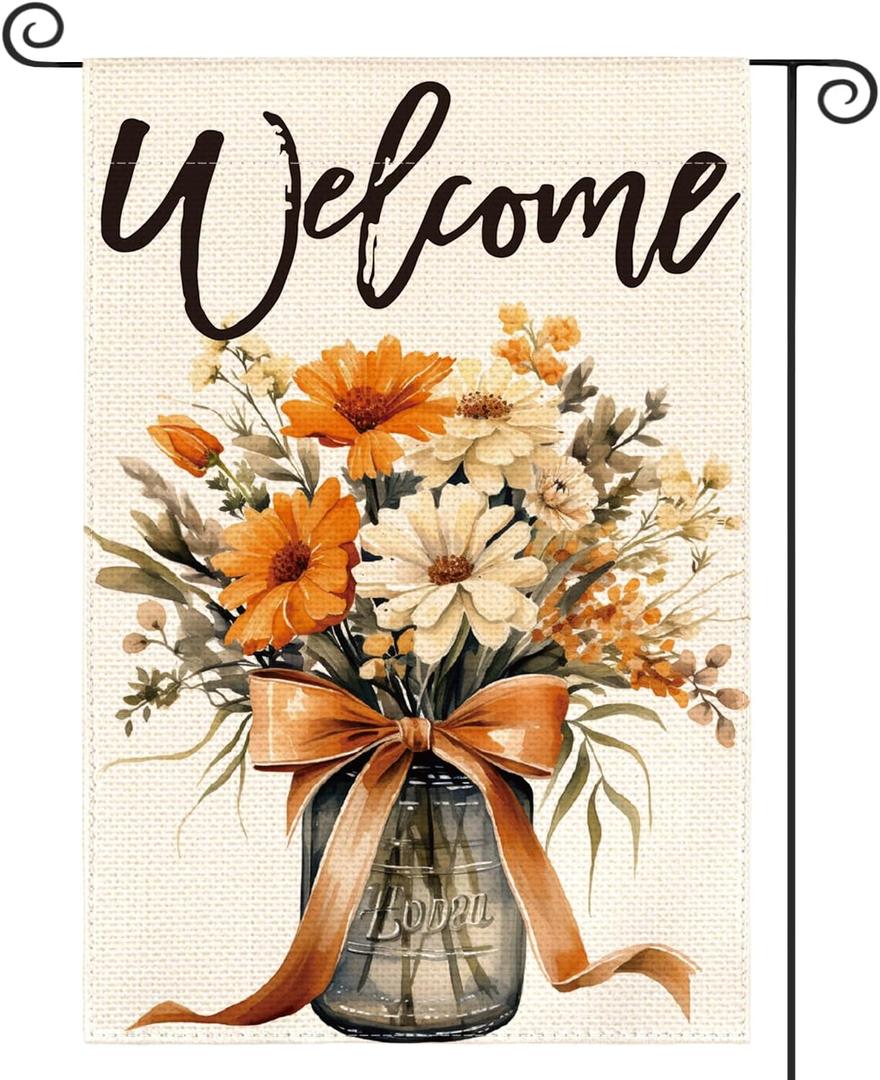 AVOIN colorlife Welcome Mason Jar Fall Floral Garden Flag 12x18 Inch