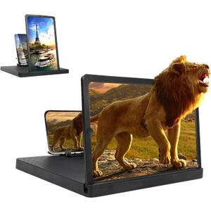 Big Screen Phone Magnifier,HD Screen Expander,Foldable Phone Stand with Screen Amplifier,Compatible with All Smartphones,Portable 3D Magnifying Screen for Elderly (12in)