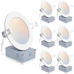 4 Pack 4 Inch LED Recessed Lights with Junction Box, Recessed Lighting 4 Inch Canless Downlight-ETL and Energy Star Certified