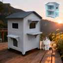 Weatherproof Outdoor Cat House with Mat for Feral Multi Cat, 2 Storey Plastic Insulated Elevated Cat Shelter with Escape Door, Easy Assemble, Expansive Interior Grey 34" D x 21" W x 21.5" H