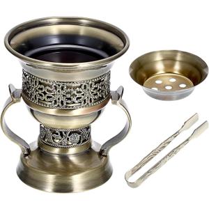 JUXYES Vintage Incense Burner Holder with Ash Catchers and Tongs, Metal Censer Antique Charcoal insencents Burner Zinc Alloy Spiritual Aromatherapy Yoga Meditation Retro Home Decoration