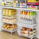 3-Tier Rolling Pantry Floor Organizer and Storage Cart with Wheels, Stackable Wire Pantry Baskets for Pantry Shelves, Kitchen Storage Rack and Fruit Basket Stand for Fruit Snack Onion Potato