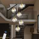 ykolupty 6-Light LED Staircase Modern Glass Globe Pendant Light Gold Chandeliers Large Chandeliers for High Ceilings, Entryway Lighting Fixture Villas and Stairs