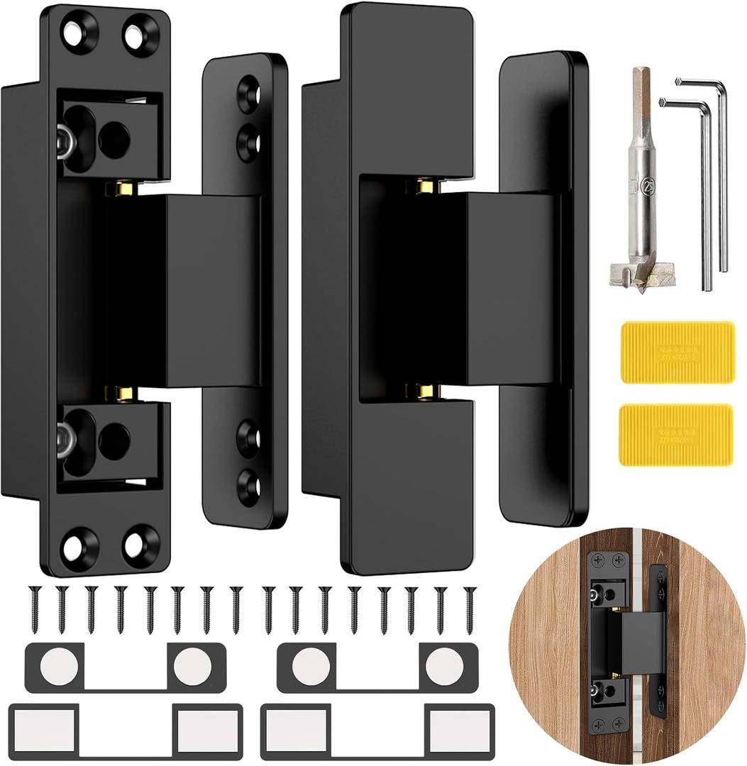 4.5" Hidden Door Hinge/Concealed Hinges,Invisible Hinges,Invisible Door Silent Door Hinge 110 Degree Swing Hinge 2-Way Adjustable Butt Hinge 4.5 x 2 x 1 (2, Black)