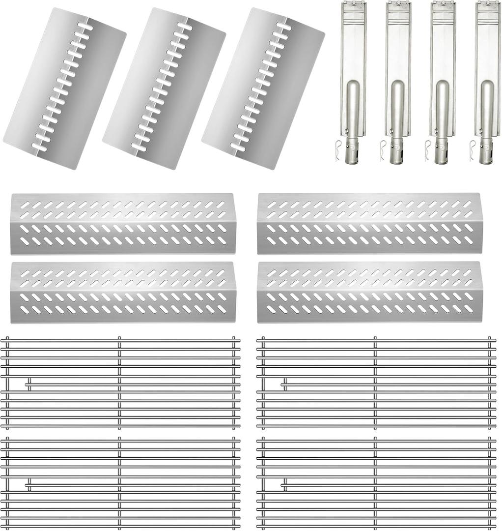 16631 Flame Tamer and 16520 Heat Plate Shield and 16516 Burners with 4Pack Cooking Grates for Bull Grill Replacement Parts Stainless Steel,for Blaze Lion Cal Flame G Series 5 Burner Grill