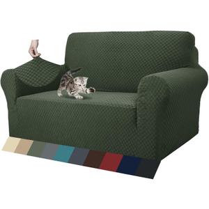 ZNSAYOTX 1 Piece Jacquard Couch Covers for 2 Cushion Couch High Stretch Loveseat Slipcover for Pets Dogs Anti Slip Love Seat Sofa Slipcover Furniture Protector (Loveseat, Army Green) (Medium (55"-69"))