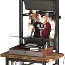 Record Player Stand with Power Outlet, 6 Tier Vinyl Record Display Shelf, Record Player Table with album storage up to 200 Albums, Console Organizer Display Shelf, Gifts for Music Lovers