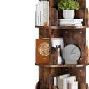 4 Tier Rotating Bookshelf with Light, 360 Spinning Bookcase Tower, Vertical Floor Standing Revolving Bookshelf Organizer for Small Spaces, Corner, Living Room, Bedroom, Rustic Brown