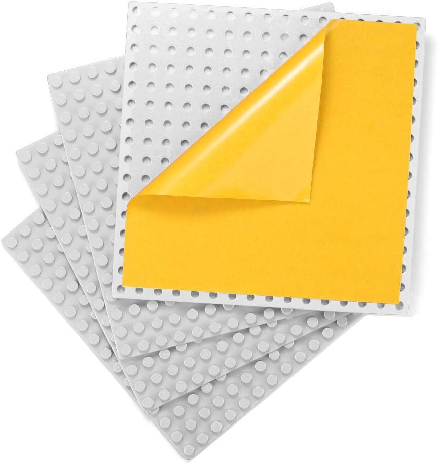 MIMAX Self-Adhesive Baseplates Compatible with DUPLO, Peel-and-Stick Baseplate for DIY Play Table or Wall - 4 Pack (10" x 10") (Light Gray)