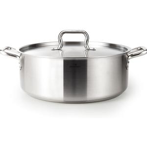 HOMICHEF 19 Quart LARGE Stainless Steel Braiser Pan with Lid - Commercial Grade NICKEL FREE Matte Polished Stainless Steel Braiser Pot 19 QT - Heavy Weight Braising Pan Non Toxic Induction, 19QT - Matte Polished - NICKEL FREE & NO COATING
